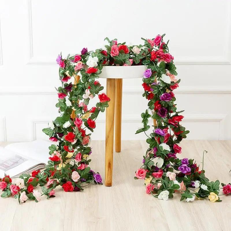 Beautifully Designed 250CM Rose Artificial Flowers Christmas Garland for Wedding Home Room Decoration Spring Autumn Garden Arch Fake Plant Vine Stevvex