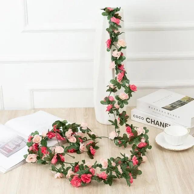 Beautifully Designed 250CM Rose Artificial Flowers Christmas Garland for Wedding Home Room Decoration Spring Autumn Garden Arch Fake Plant Vine Stevvex