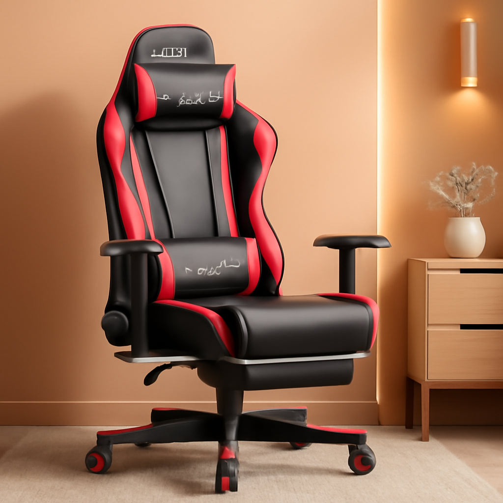 Gaming Chair with Footrest, Ergonomic Computer Game Desk Chair, Reclining Gaming Chair Seat Height Adjustment, Swivel Rocker with Headrest and Lumbar (Brickred) Lootquake LLC