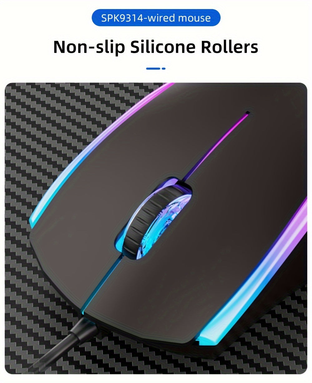 Wired Gaming Mouse with LED Backlight, 1200 DPI Optical Sensor, Ergonomic Design, ESports Games Theme, Right-Hand Orientation, Non-Slip Silicone Rollers, Battery-Free Operation for Windows/PC/Mac/Laptop