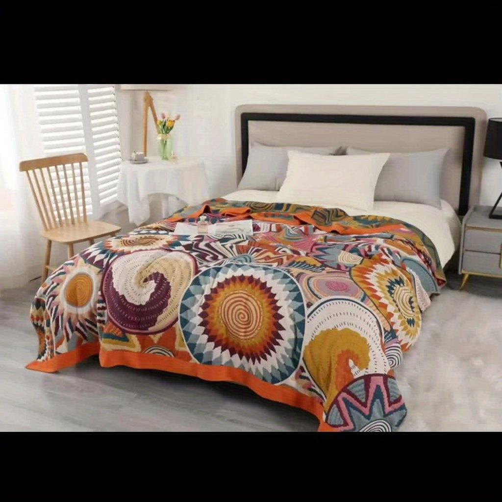 4 Layers Boho Style Gauze Blanket Set - Soft, Breathable, Lightweight, 100% Cotton, Colorful Muslin Throw Blanket for All Seasons with 1 Boho Gauze Blanket and 2 Pillow Covers without Pocket