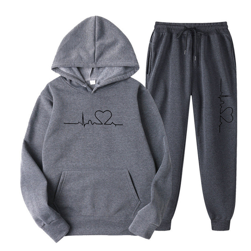 Men's And Women's Fleece-lined Sweater Suit Autumn And Winter Heart Figure Hoodie Lootquake LLC