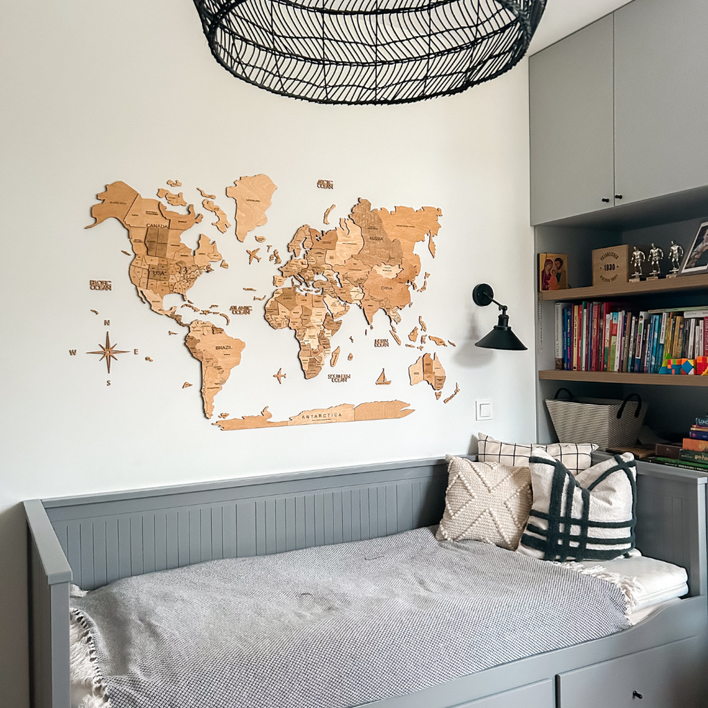 3D Wooden World Map Gold Enjoy The Wood