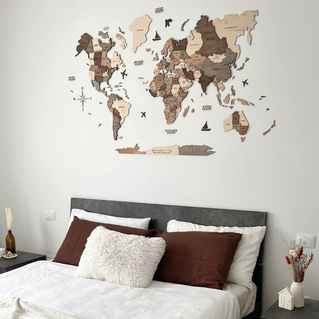 3D Wooden World Map Smokey Enjoy The Wood