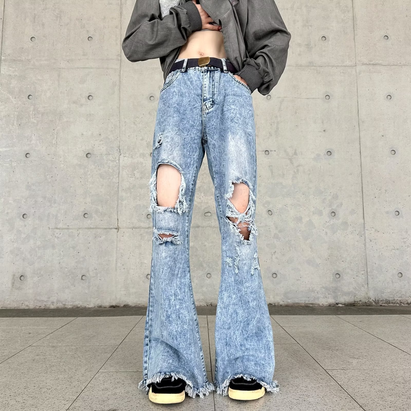 Retro Make Old Ripped Slim-fit Blue Jeans Lootquake LLC