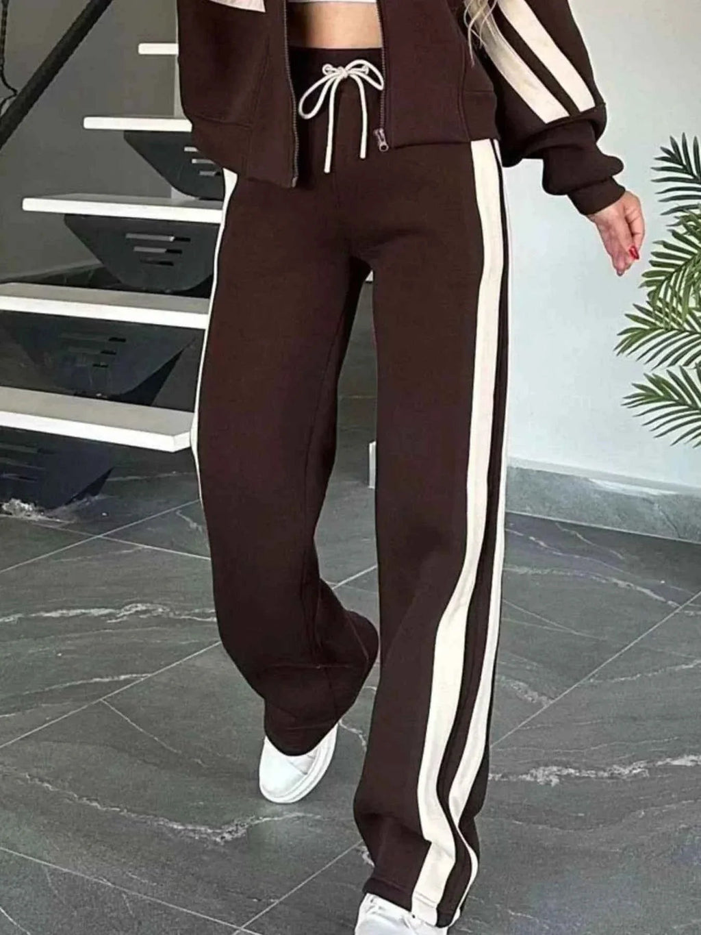 Plus Stripes Zip Set: Full-Size Comfort Duo THRIXINE