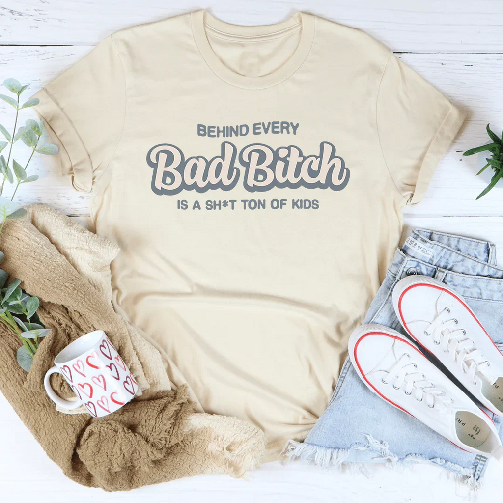 Behind Every B-tch Is A S-it Ton Of Kids Tee Peachy Sunday