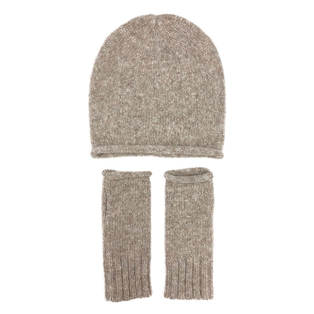 Alpaca Fingerless Knit Gloves Beige Long Ribbed Cuff Thumb Slit Warm Wrist BandsCo Straps