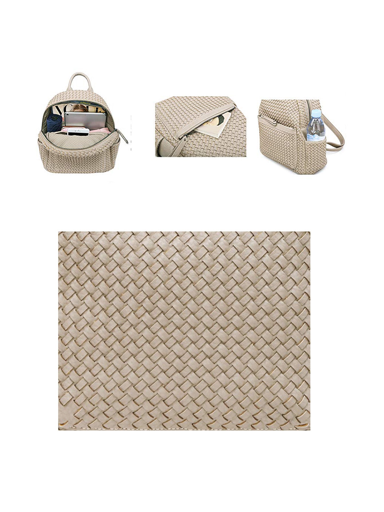 Woven backpack purse for women beige 2068 BE - SJB-DIAMOND ELITES