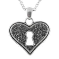 Bejeweled Heart Keyhole Necklace Black Crystal Silver