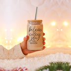 17oz Glass Tumbler With Bamboo Lid, 2 Steel Straws And Cleaner - Believe Joy BandsCo Straps