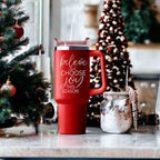 Believe Joy 40oz Insulated Tumbler With Handle Lid Straw Holiday Travel Mug BandsCo Straps
