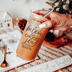 17oz Glass Tumbler With Bamboo Lid, 2 Steel Straws And Cleaner - Believe Joy BandsCo Straps