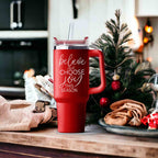 Believe Joy 40oz Insulated Tumbler With Handle Lid Straw Holiday Travel Mug BandsCo Straps