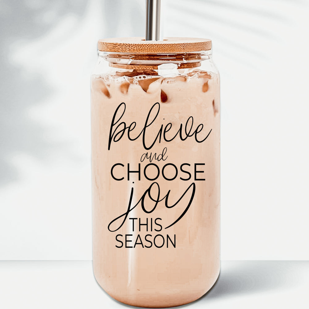 17oz Glass Tumbler With Bamboo Lid, 2 Steel Straws And Cleaner - Believe Joy BandsCo Straps