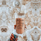 17oz Glass Tumbler With Bamboo Lid, 2 Steel Straws And Cleaner - Believe Joy BandsCo Straps