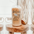 17oz Glass Tumbler With Bamboo Lid, 2 Steel Straws And Cleaner - Believe Joy BandsCo Straps