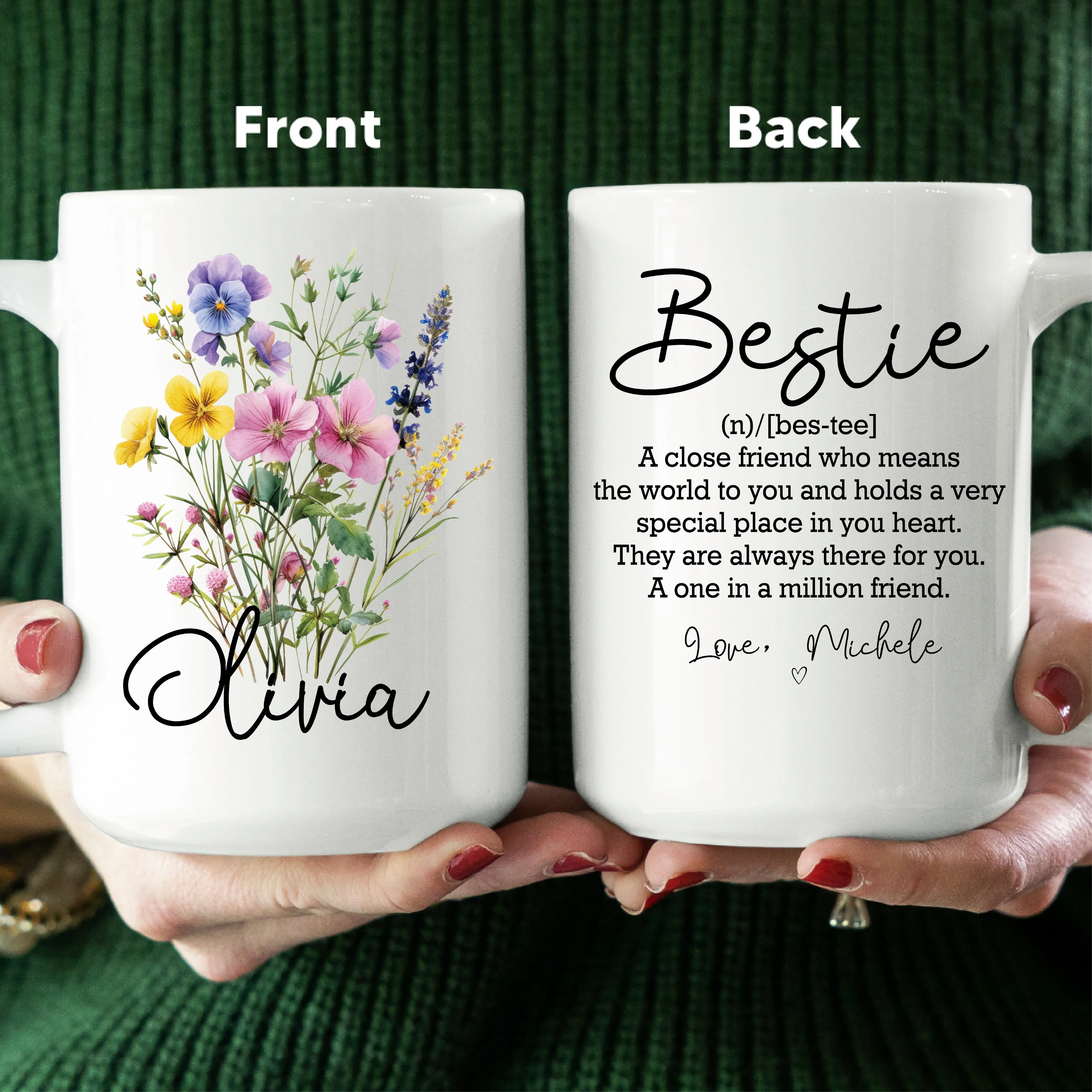 Bestie Definition Floral Custom Friendship Mug Peachy Sunday