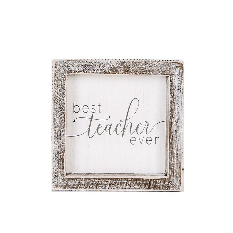 Best Teacher Ever Wooden Sign 5x5 Framed Gift For Teacher Appreciation Teacher Day Classroom Decor BandsCo Straps