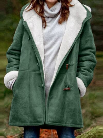 Full Size Pocketed Long Sleeve Hooded Toggle Jacket – Stylish & Functional Outerwear for Women Stevvex