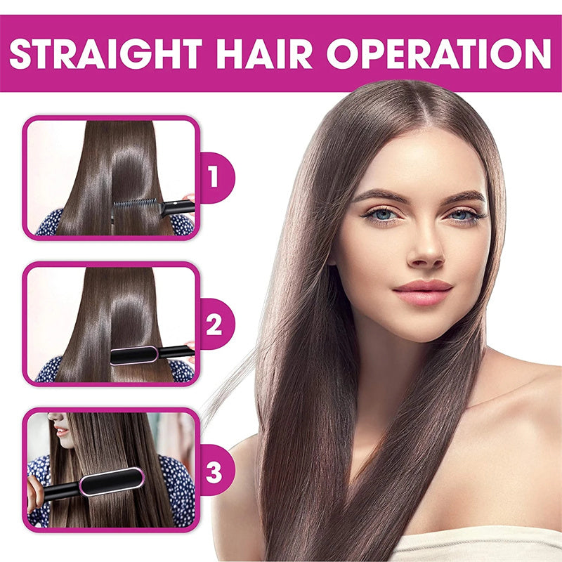 New 2 In 1 Hair Straightener Hot Comb Negative Ion Curling Tong Dual-purpose Electric Hair Brush Pi-Mart