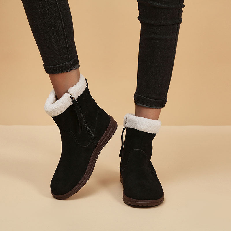 Winter Snow Boots New Fashion Lamb Thickened Warm Fleece Short Boots With Side Zpipper Design Solid Shoes For Women Pi-Mart