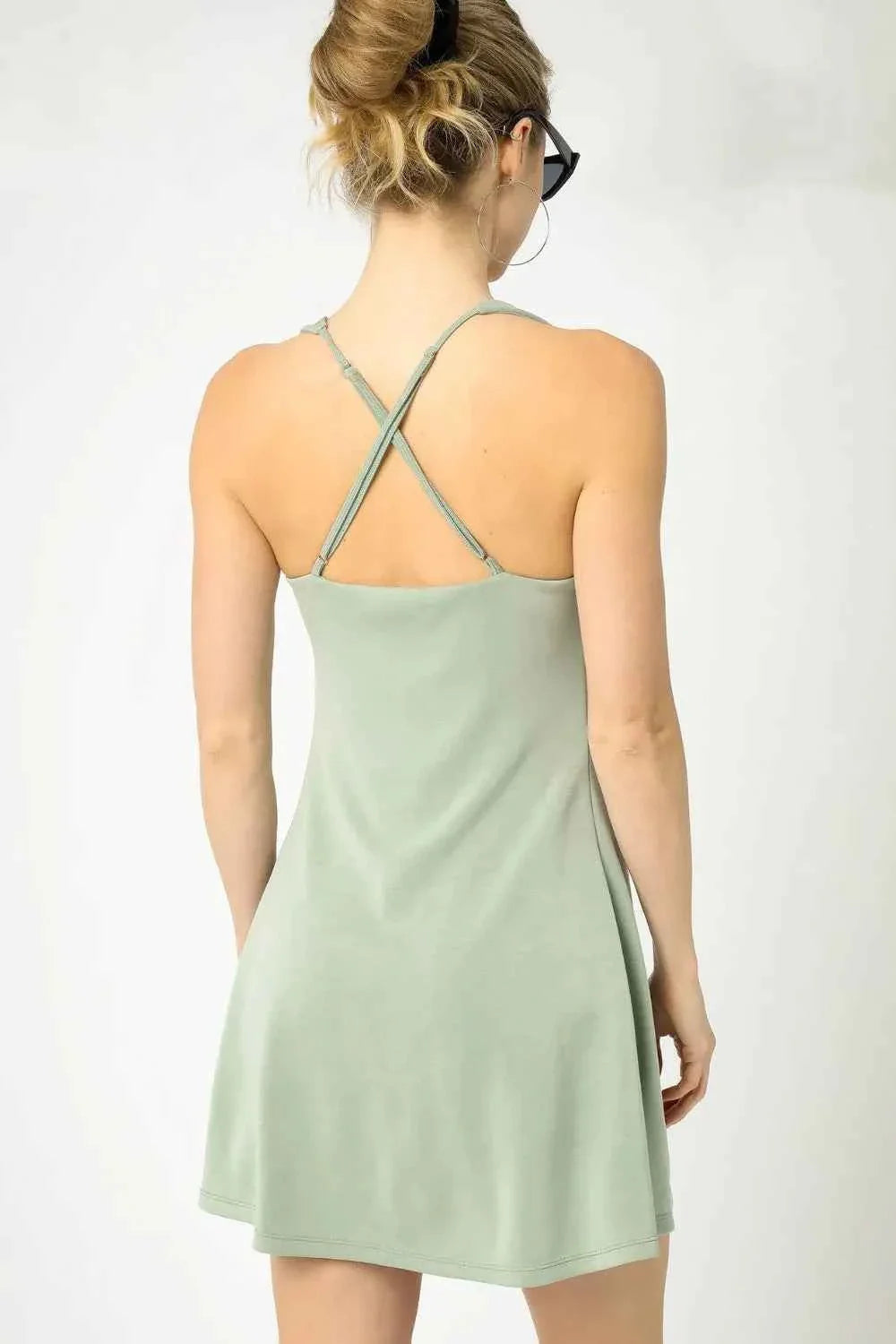 Umgee Crisscross Square Neck Active Dress THRIXINE