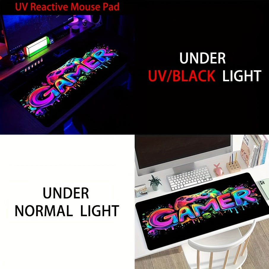 Extra-Large Gaming Mouse Pad with UV Black Light Feature - Non-Slip, Washable Rubber Base, Game Console Design Desk Mat for Gamers and Office Use Lootquake LLC