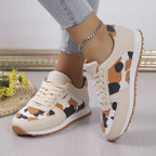Women's Leopard Print Sneakers - Fashion Lace-Up PU Sports Shoes for Running/Walking (Non-Slip Rubber Sole, Breathable Mesh Lining) Pi-Mart