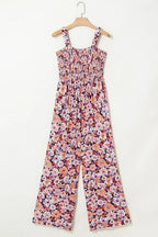 Purple Floral Square Neckline Stretch High Waist Jumpsuit