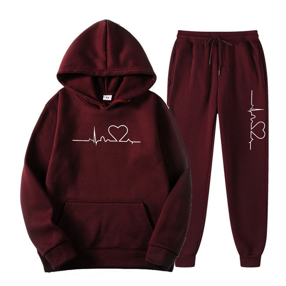 Men's And Women's Fleece-lined Sweater Suit Autumn And Winter Heart Figure Hoodie Lootquake LLC