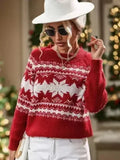Perfee Geometric Round Neck Long Sleeve Sweater - SJB-DIAMOND ELITES