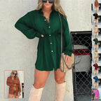 Women's Long Sleeve Jumpsuit With Button Fashion Shirt Dress Pi-Mart