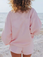 Relaxed Fit Round Neck Sweatshirt and Shorts Set THRIXINE