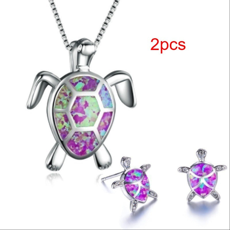 Fashion Turtle Simple Necklace Stud Earrings Set Pi-Mart