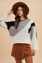 Annie Wear Color Block Drop Shoulder Sweater - Trendy & Comfortable - SJB-DIAMOND ELITES