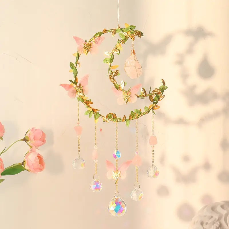 Sun Catcher Winding Leaf Flower Butterfly Leaves Moon Natural Crystal Pendant Pi-Mart