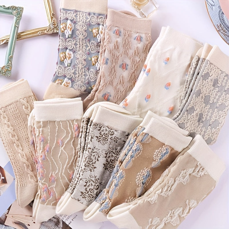 9-Pair Elegant Floral Print Mid-Tube Socks - Soft & Breathable Fabric - Perfect for Casual & Dressy Occasions Lootquake LLC