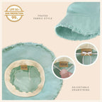 Frayed Bucket Hat - Wide Brim Cotton - UPF 50+ Sun Protection - One Size