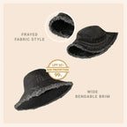 Frayed Bucket Hat - Wide Brim Cotton - UPF 50+ Sun Protection - One Size