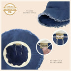 Frayed Bucket Hat - Wide Brim Cotton - UPF 50+ Sun Protection - One Size