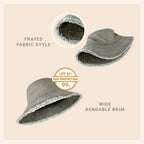 Frayed Bucket Hat - Wide Brim Cotton - UPF 50+ Sun Protection - One Size