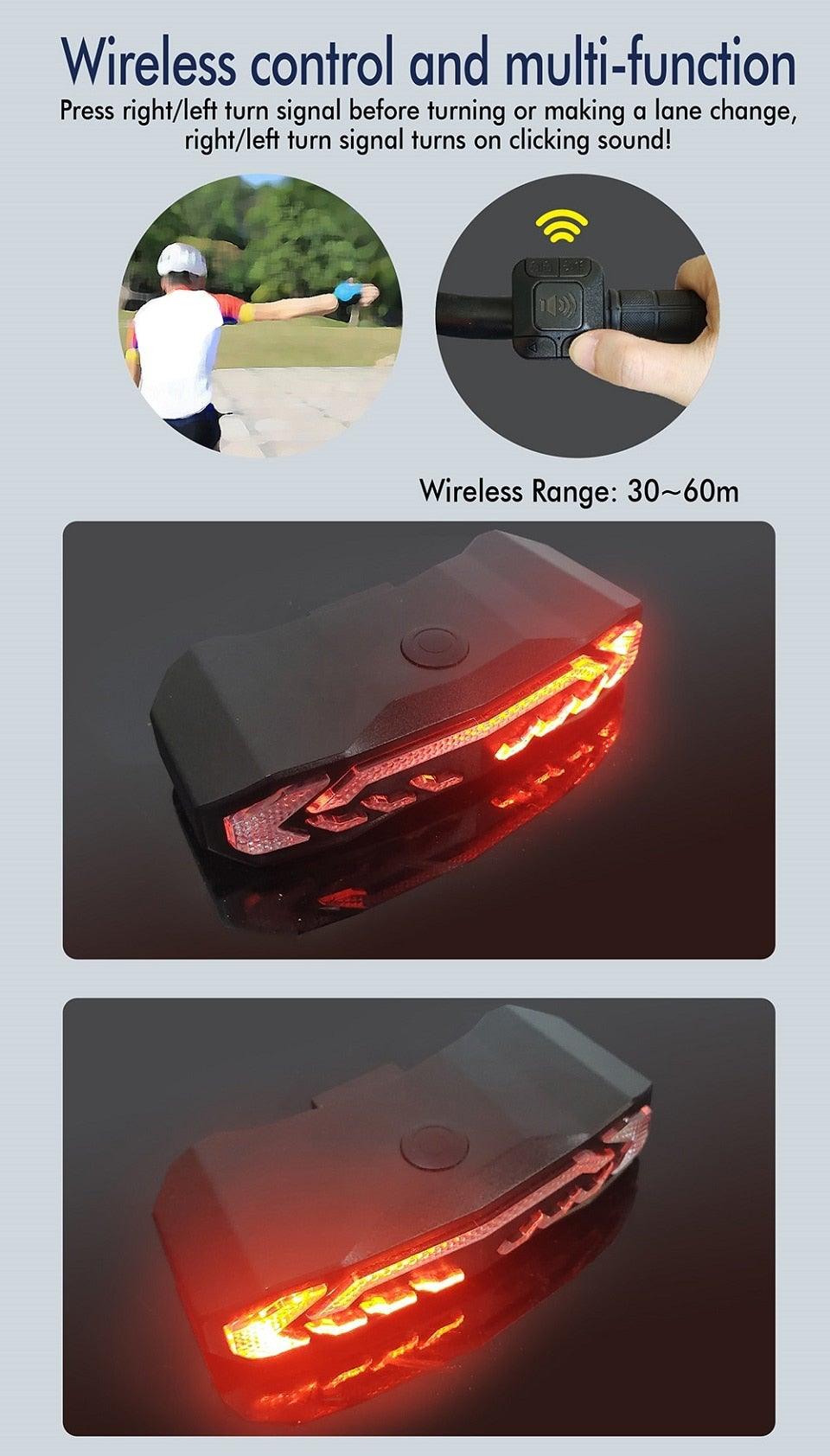 Bicycle Alarm Taillight Anti Theft USB Rechargeable Bicycle Rear Tail Light Turn Signal Warning Cycling Light Bike Alarm With Remote Rechargeable Rear Bike Light Waterproof Auto ON/Off Bicycle Lights Bike Turn Signals Brake Light Stevvex