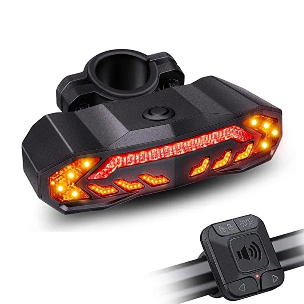 Bicycle Alarm Taillight Anti Theft USB Rechargeable Bicycle Rear Tail Light Turn Signal Warning Cycling Light Bike Alarm With Remote Rechargeable Rear Bike Light Waterproof Auto ON/Off Bicycle Lights Bike Turn Signals Brake Light Stevvex