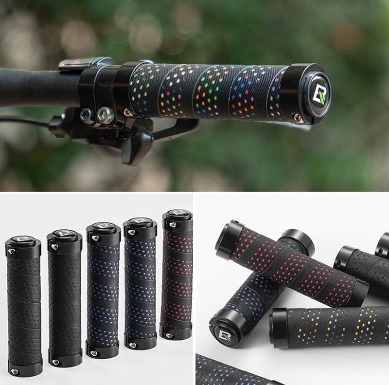 Bicycle Grips Rubber Handle Anti-Skid Cycling Handlebar Cuffs Lock Aluminum Alloy Bike Lock-On Mountain Bike Grips Bicycle Handlebar Locking Grips Non-Slip Handle Grips Stevvex