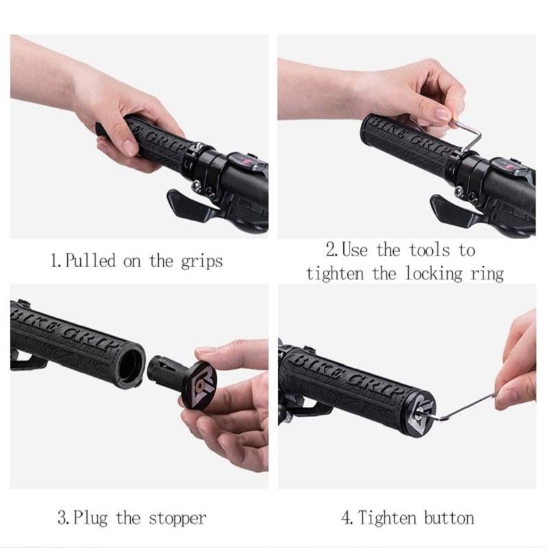 Bicycle Grips Rubber Handle Anti-Skid Cycling Handlebar Cuffs Lock Aluminum Alloy Bike Lock-On Mountain Bike Grips Bicycle Handlebar Locking Grips Non-Slip Handle Grips Stevvex
