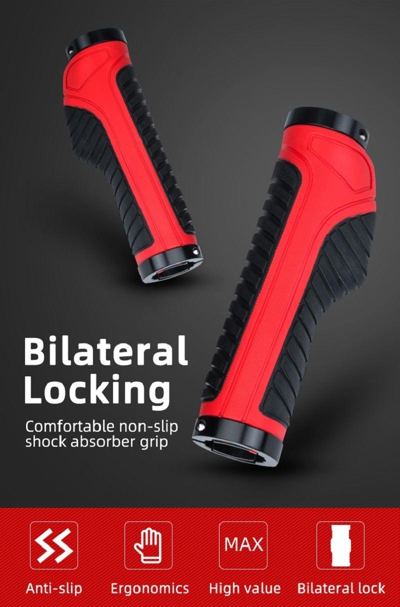 Bicycle Grips Rubber Handle Anti-Skid Cycling Handlebar Cuffs Lock Aluminum Alloy Bike Lock-On Mountain Bike Grips Bicycle Handlebar Locking Grips Non-Slip Handle Grips Stevvex
