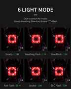 Bicycle Light Smart Rear Taillight USB LED Waterproof Safety Stop Signal Brake Cycling Lamp Waterproof Bike Rear Lights USB Rechargeable Ultra Bright Led Brake Light Cycling Riding Safety Taillight Flashlight Stevvex