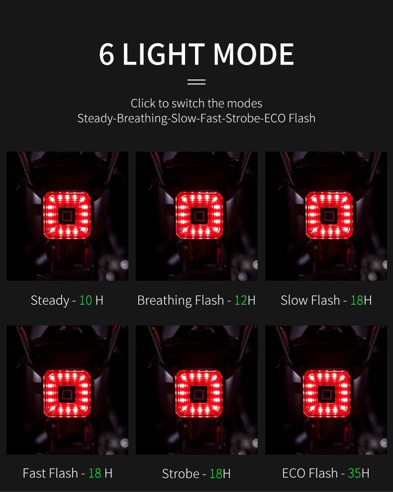 Bicycle Light Smart Rear Taillight USB LED Waterproof Safety Stop Signal Brake Cycling Lamp Waterproof Bike Rear Lights USB Rechargeable Ultra Bright Led Brake Light Cycling Riding Safety Taillight Flashlight Stevvex