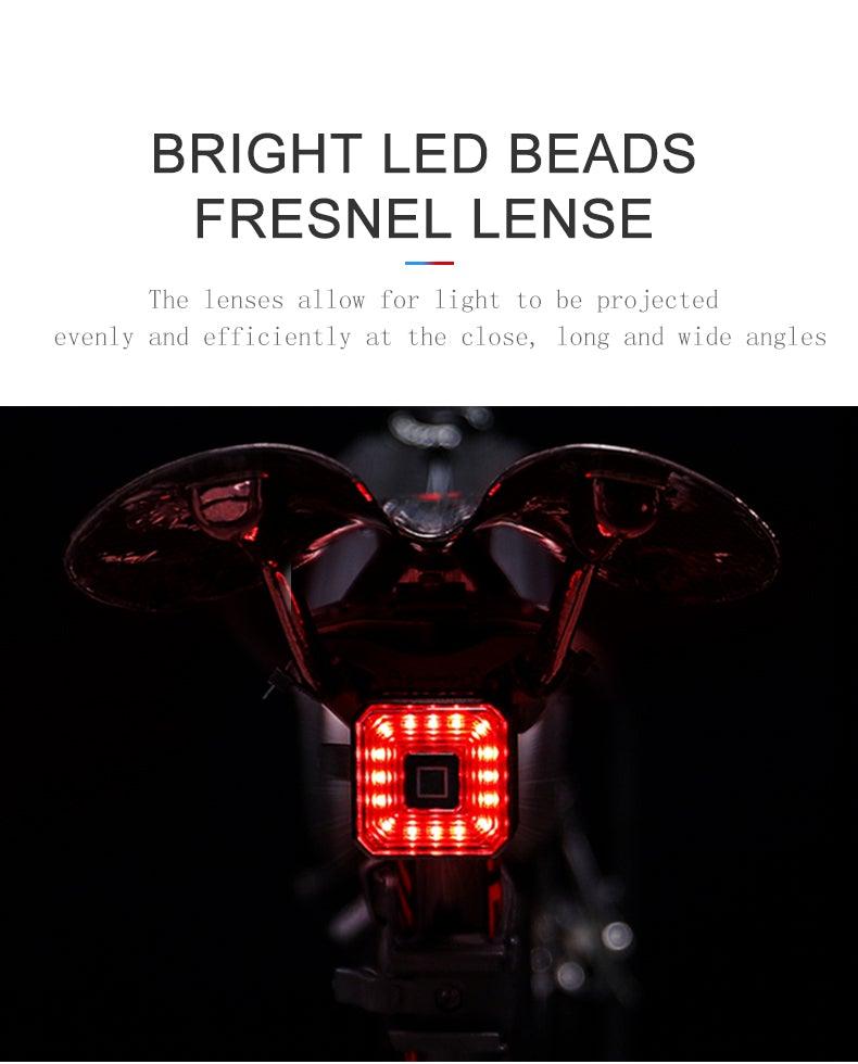 Bicycle Light Smart Rear Taillight USB LED Waterproof Safety Stop Signal Brake Cycling Lamp Waterproof Bike Rear Lights USB Rechargeable Ultra Bright Led Brake Light Cycling Riding Safety Taillight Flashlight Stevvex